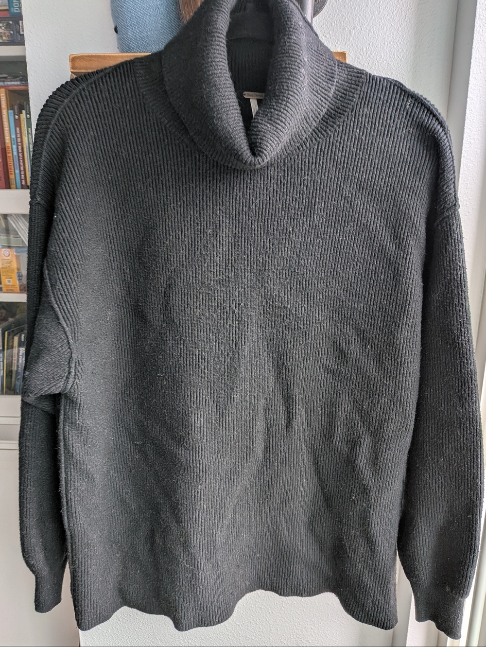 Free People Softly Structured Oversized Tunic Sweater Black Small Ribbed Knit